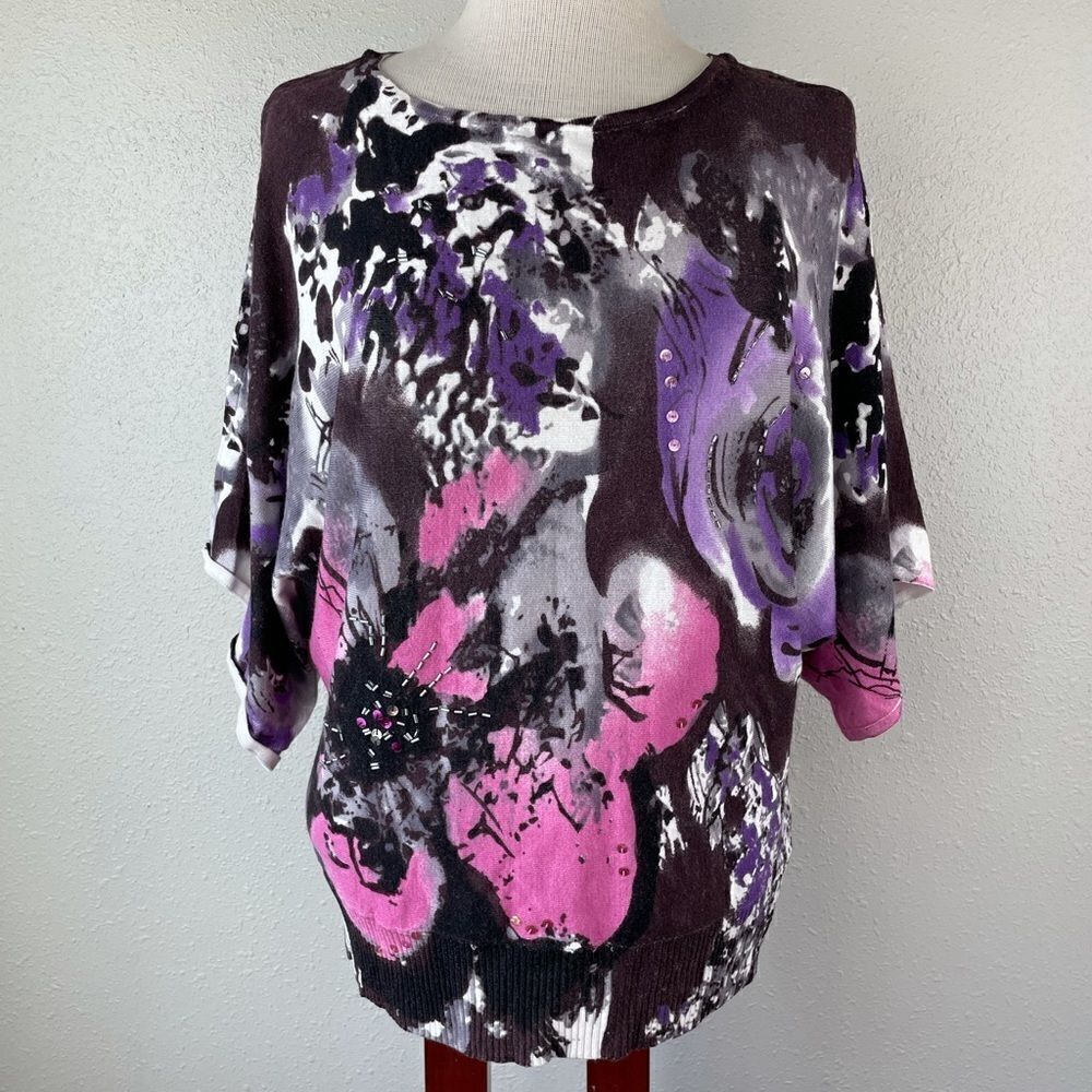 Joseph A. Watercolor Embellished  Top Size M EUC
